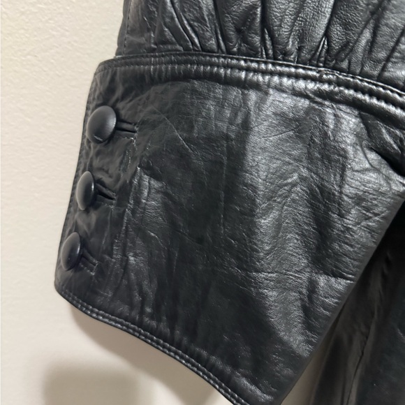 Women's Black Leather Coat - Picture 3 of 5